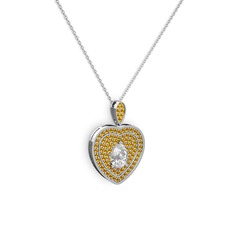 Swarovski ve sitrin 14 ayar beyaz altın kolye (40 cm beyaz altın rolo zincir)