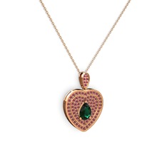 Yeşil kuvars ve kök yakut 14 ayar rose altın kolye (40 cm rose altın rolo zincir)