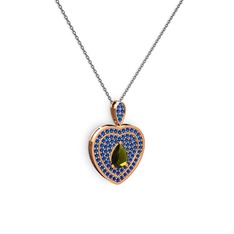 Damla Kalp Kolye - Peridot ve lab safir 8 ayar rose altın kolye (40 cm gümüş rolo zincir) #199lx5b