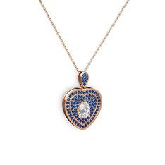 Damla Kalp Kolye - Swarovski ve lab safir 8 ayar rose altın kolye (40 cm rose altın rolo zincir) #19qa6fx