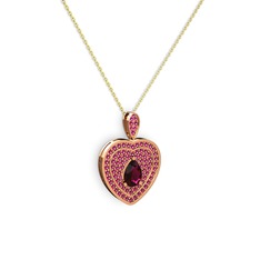 Damla Kalp Kolye - Rodolit garnet 8 ayar rose altın kolye (40 cm altın rolo zincir) #19vivvj