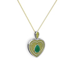 Kök zümrüt ve peridot 8 ayar beyaz altın kolye (40 cm altın rolo zincir)