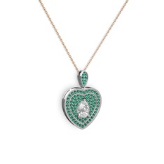 Damla Kalp Kolye - Swarovski ve yeşil kuvars 8 ayar beyaz altın kolye (40 cm rose altın rolo zincir) #1adzz7j