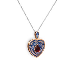 Garnet ve lab safir 14 ayar rose altın kolye (40 cm gümüş rolo zincir)