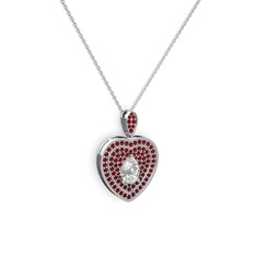Damla Kalp Kolye - Beyaz zirkon ve garnet 925 ayar gümüş kolye (40 cm beyaz altın rolo zincir) #1aplf50