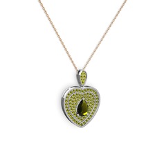 Damla Kalp Kolye - Peridot 8 ayar beyaz altın kolye (40 cm gümüş rolo zincir) #1as565d