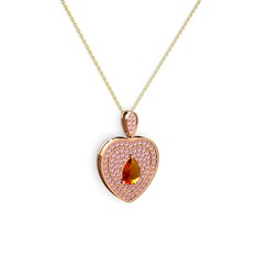 Sitrin ve pembe kuvars 18 ayar rose altın kolye (40 cm altın rolo zincir)