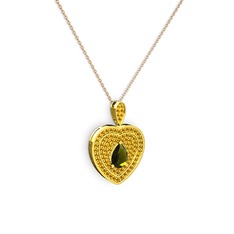 Damla Kalp Kolye - Peridot ve sitrin 8 ayar altın kolye (40 cm rose altın rolo zincir) #1b0b1bf