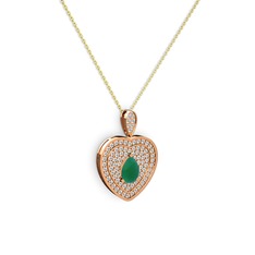 Damla Kalp Kolye - Kök zümrüt ve swarovski 8 ayar rose altın kolye (40 cm altın rolo zincir) #1blxd2z
