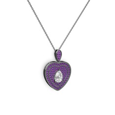 Damla Kalp Kolye - Swarovski ve ametist 925 ayar siyah rodyum kaplama gümüş kolye (40 cm gümüş rolo zincir) #1bm9k7q