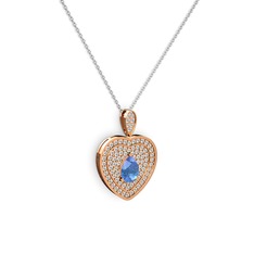 Akuamarin ve swarovski 8 ayar rose altın kolye (40 cm beyaz altın rolo zincir)