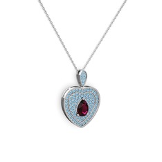 Damla Kalp Kolye - Rodolit garnet ve akuamarin 925 ayar gümüş kolye (40 cm beyaz altın rolo zincir) #1bziigr