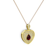 Damla Kalp Kolye - Garnet ve swarovski 18 ayar altın kolye (40 cm rose altın rolo zincir) #1c68icj