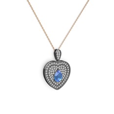 Damla Kalp Kolye - Akuamarin ve swarovski 925 ayar siyah rodyum kaplama gümüş kolye (40 cm rose altın rolo zincir) #1cafq9n
