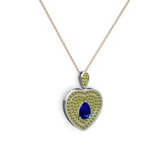 Lab safir ve peridot 8 ayar beyaz altın kolye (40 cm rose altın rolo zincir)