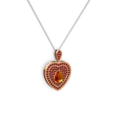 Damla Kalp Kolye - Sitrin ve garnet 8 ayar rose altın kolye (40 cm beyaz altın rolo zincir) #1cvsx3d