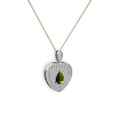 Peridot ve beyaz zirkon 8 ayar beyaz altın kolye (40 cm rose altın rolo zincir)