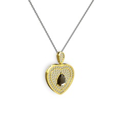 Damla Kalp Kolye - Dumanlı kuvars ve swarovski 8 ayar altın kolye (40 cm gümüş rolo zincir) #1cyq43n
