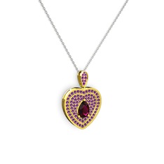 Damla Kalp Kolye - Rodolit garnet ve ametist 8 ayar altın kolye (40 cm beyaz altın rolo zincir) #1d7elrn