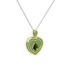 Damla Kalp Kolye - Peridot ve kök zümrüt 8 ayar altın kolye (40 cm beyaz altın rolo zincir) #1d7sw58