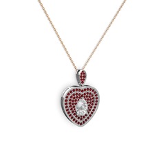 Beyaz zirkon ve garnet 8 ayar beyaz altın kolye (40 cm rose altın rolo zincir)