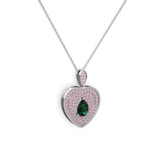 Damla Kalp Kolye - Yeşil kuvars ve pembe kuvars 8 ayar beyaz altın kolye (40 cm beyaz altın rolo zincir) #1duzsw3