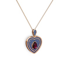 Damla Kalp Kolye - Rodolit garnet ve lab safir 14 ayar rose altın kolye (40 cm rose altın rolo zincir) #1ek212w