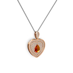 Sitrin ve swarovski 14 ayar rose altın kolye (40 cm gümüş rolo zincir)