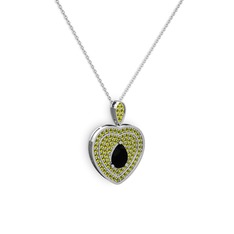 Siyah zirkon ve peridot 18 ayar beyaz altın kolye (40 cm beyaz altın rolo zincir)