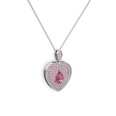 Pembe kuvars 18 ayar beyaz altın kolye (40 cm gümüş rolo zincir)