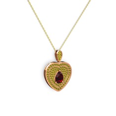 Damla Kalp Kolye - Garnet ve peridot 14 ayar rose altın kolye (40 cm altın rolo zincir) #1fkq5af