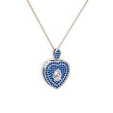 Damla Kalp Kolye - Swarovski ve lab safir 14 ayar beyaz altın kolye (40 cm rose altın rolo zincir) #1fsg3cl