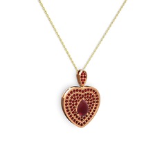 Damla Kalp Kolye - Kök yakut ve garnet 14 ayar rose altın kolye (40 cm altın rolo zincir) #1g2uv0v