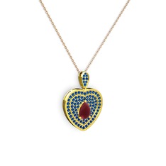 Damla Kalp Kolye - Kök yakut ve lab safir 925 ayar altın kaplama gümüş kolye (40 cm rose altın rolo zincir) #1gct3kn
