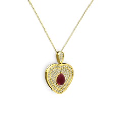 Damla Kalp Kolye - Kök yakut ve swarovski 18 ayar altın kolye (40 cm altın rolo zincir) #1gxisk1