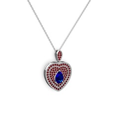 Damla Kalp Kolye - Lab safir ve garnet 925 ayar gümüş kolye (40 cm gümüş rolo zincir) #1h2b5jy