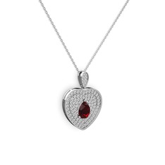 Damla Kalp Kolye - Garnet ve swarovski 14 ayar beyaz altın kolye (40 cm beyaz altın rolo zincir) #1h7tgxh