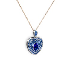 Damla Kalp Kolye - Lab safir 925 ayar gümüş kolye (40 cm rose altın rolo zincir) #1hw13tw