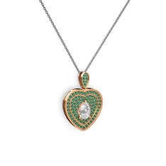 Damla Kalp Kolye - Swarovski ve yeşil kuvars 18 ayar rose altın kolye (40 cm gümüş rolo zincir) #1i48345