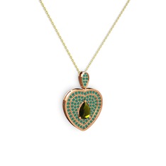 Damla Kalp Kolye - Peridot ve kök zümrüt 925 ayar rose altın kaplama gümüş kolye (40 cm altın rolo zincir) #1ibkgqu