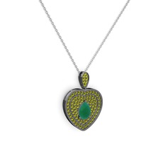 Damla Kalp Kolye - Kök zümrüt ve peridot 925 ayar siyah rodyum kaplama gümüş kolye (40 cm beyaz altın rolo zincir) #1ifo9q
