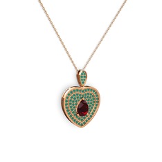 Garnet ve kök zümrüt 8 ayar rose altın kolye (40 cm rose altın rolo zincir)