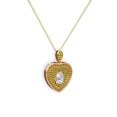 Damla Kalp Kolye - Beyaz zirkon ve peridot 8 ayar rose altın kolye (40 cm altın rolo zincir) #1it2mb1