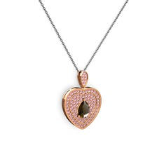 Dumanlı kuvars ve pembe kuvars 14 ayar rose altın kolye (40 cm gümüş rolo zincir)