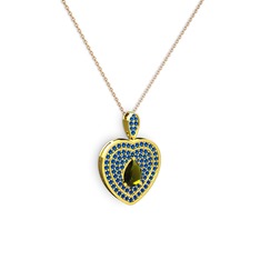 Peridot ve lab safir 8 ayar altın kolye (40 cm rose altın rolo zincir)