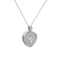 Damla Kalp Kolye - Beyaz zirkon ve swarovski 14 ayar beyaz altın kolye (40 cm gümüş rolo zincir) #1j32l5c