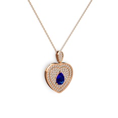Damla Kalp Kolye - Lab safir ve swarovski 14 ayar rose altın kolye (40 cm rose altın rolo zincir) #1j3uhxk