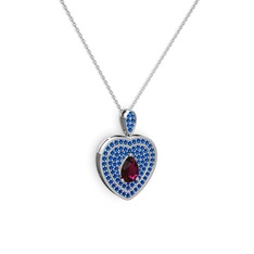 Damla Kalp Kolye - Rodolit garnet ve lab safir 925 ayar gümüş kolye (40 cm gümüş rolo zincir) #1j5ngem