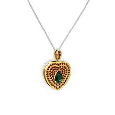 Damla Kalp Kolye - Yeşil kuvars ve garnet 8 ayar altın kolye (40 cm beyaz altın rolo zincir) #1jjfji