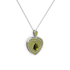 Damla Kalp Kolye - Peridot 8 ayar beyaz altın kolye (40 cm gümüş rolo zincir) #1jldu9w